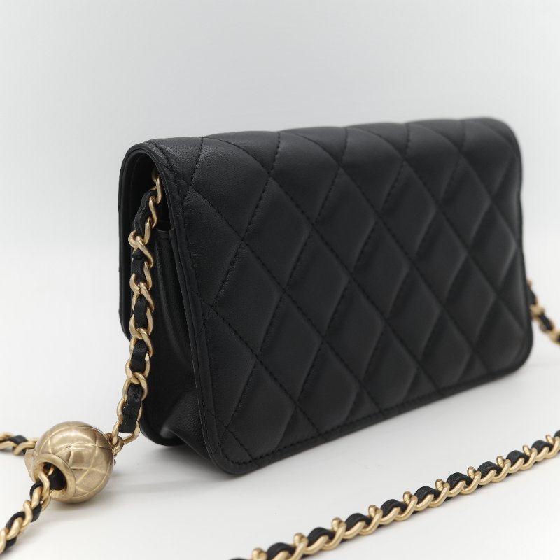 Chanel 香奈兒 黑色 羊皮 淡金扣 WOC 金球 鏈條 斜挎包-5