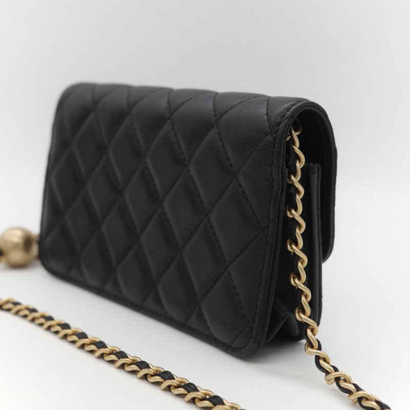 Chanel 香奈兒 黑色 羊皮 淡金扣 WOC 金球 鏈條 斜挎包-6