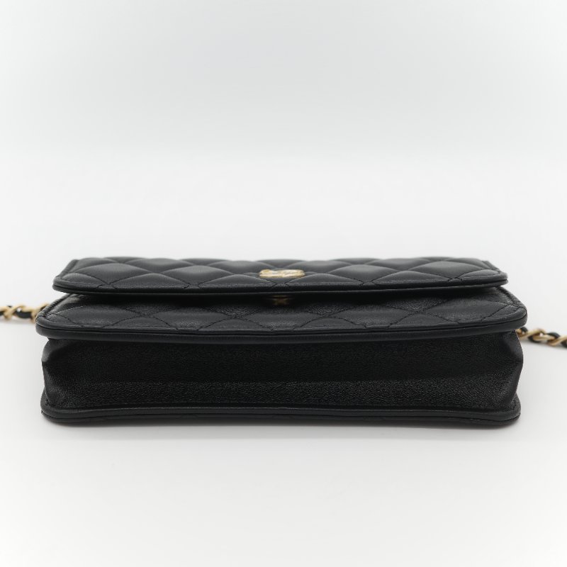 Chanel 香奈兒 黑色 羊皮 淡金扣 WOC 金球 鏈條 斜挎包-7