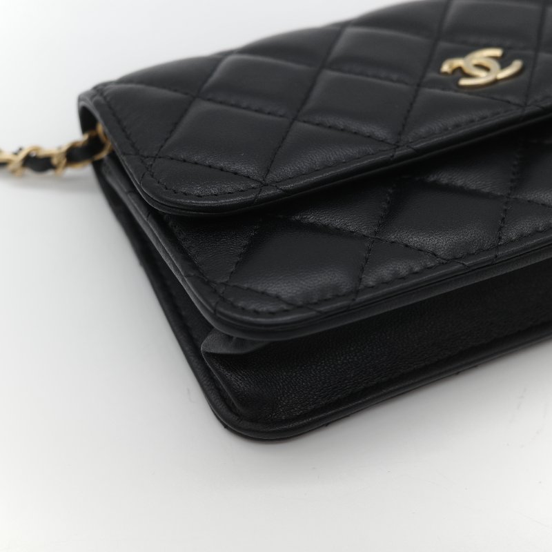 Chanel 香奈兒 黑色 羊皮 淡金扣 WOC 金球 鏈條 斜挎包-8