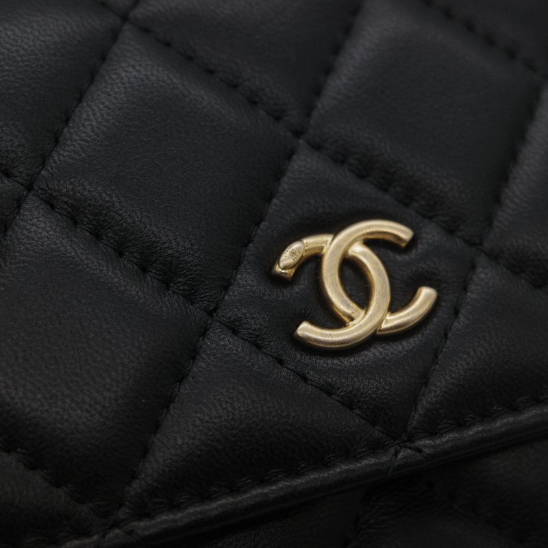 Chanel 香奈兒 黑色 羊皮 淡金扣 WOC 金球 鏈條 斜挎包-10