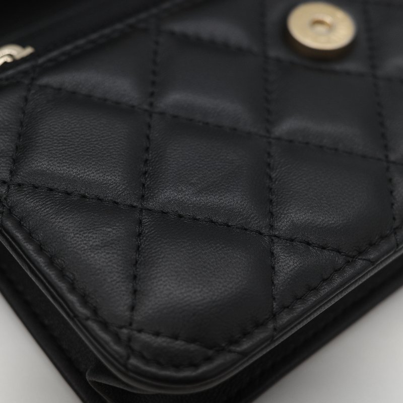 Chanel 香奈兒 黑色 羊皮 淡金扣 WOC 金球 鏈條 斜挎包-11