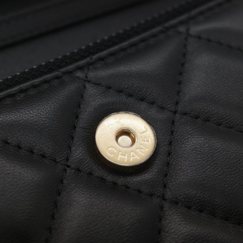 Chanel 香奈兒 黑色 羊皮 淡金扣 WOC 金球 鏈條 斜挎包-12