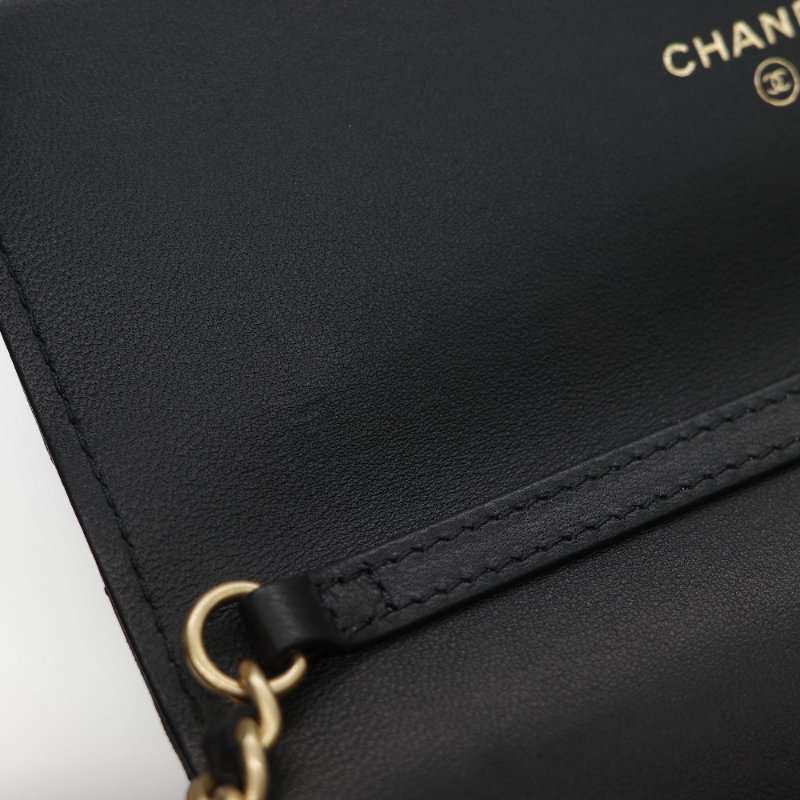 Chanel 香奈兒 黑色 羊皮 淡金扣 WOC 金球 鏈條 斜挎包-15