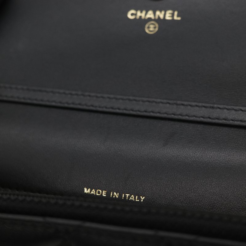 Chanel 香奈兒 黑色 羊皮 淡金扣 WOC 金球 鏈條 斜挎包-16