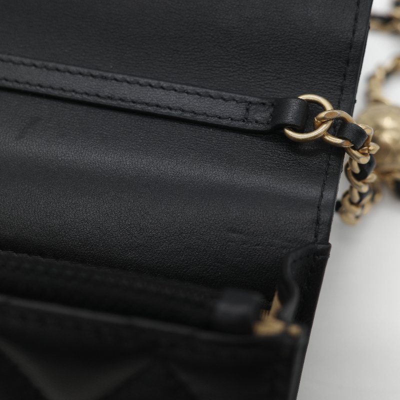 Chanel 香奈兒 黑色 羊皮 淡金扣 WOC 金球 鏈條 斜挎包-17