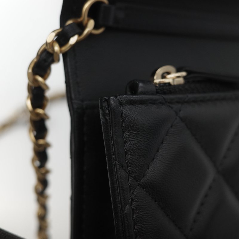Chanel 香奈兒 黑色 羊皮 淡金扣 WOC 金球 鏈條 斜挎包-20