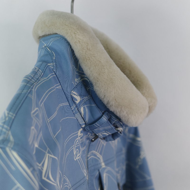 Hermes 藍色圖騰 刷毛外套-3