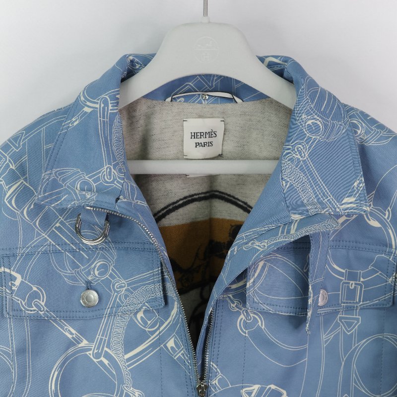 Hermes 藍色圖騰 刷毛外套-18