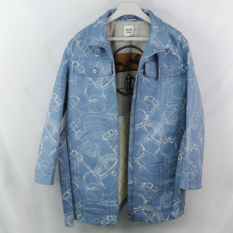 Hermes 藍色圖騰 刷毛外套-20