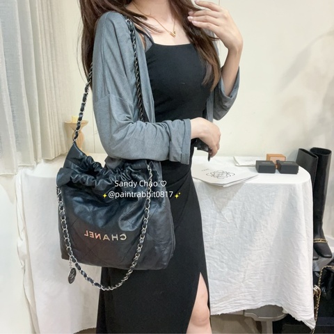 ෆ Chanel 22bag黑銀垃圾袋小號