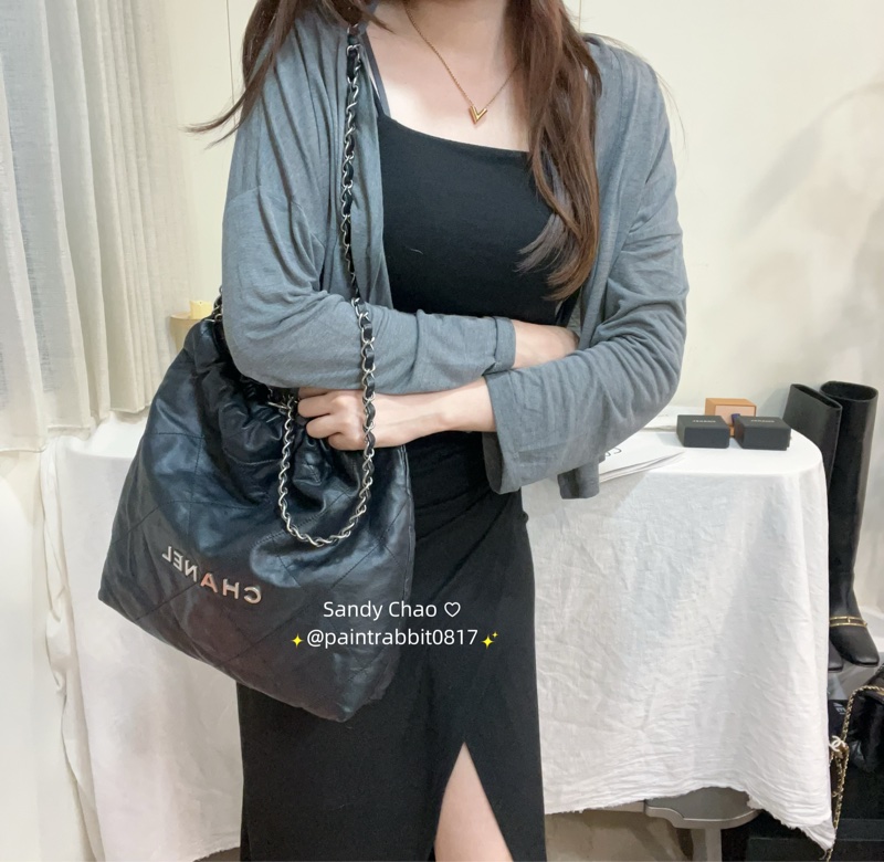 ෆ Chanel 22bag黑銀垃圾袋小號-1