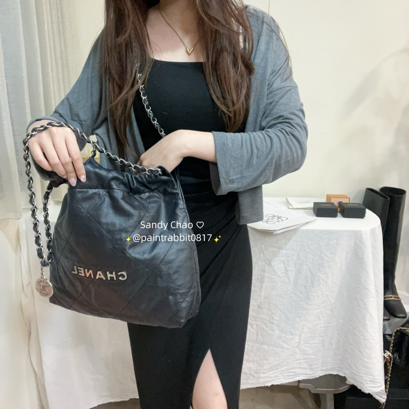 ෆ Chanel 22bag黑銀垃圾袋小號-2