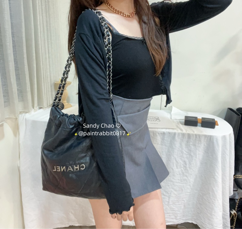 ෆ Chanel 22bag黑銀垃圾袋小號-3