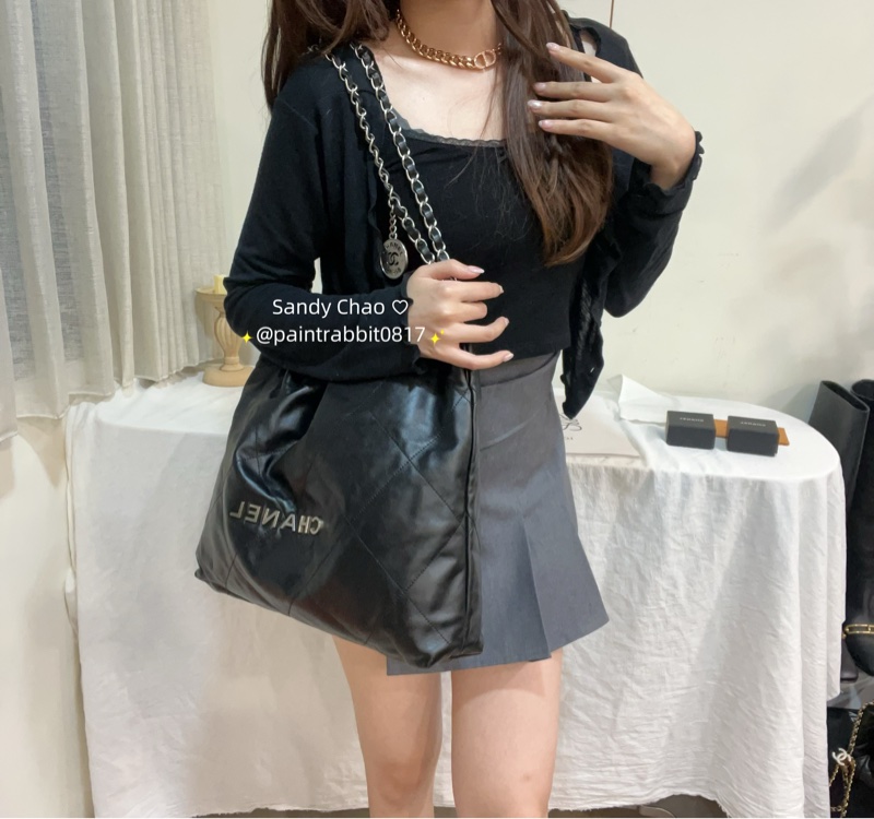 ෆ Chanel 22bag黑銀垃圾袋小號-4