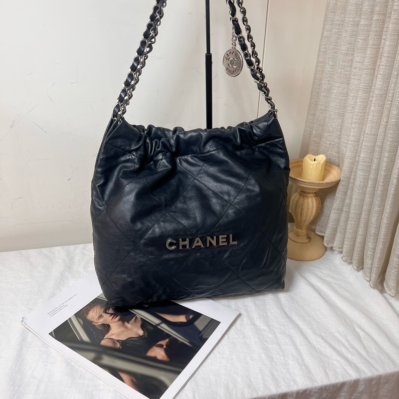 ෆ Chanel 22bag黑銀垃圾袋小號-5