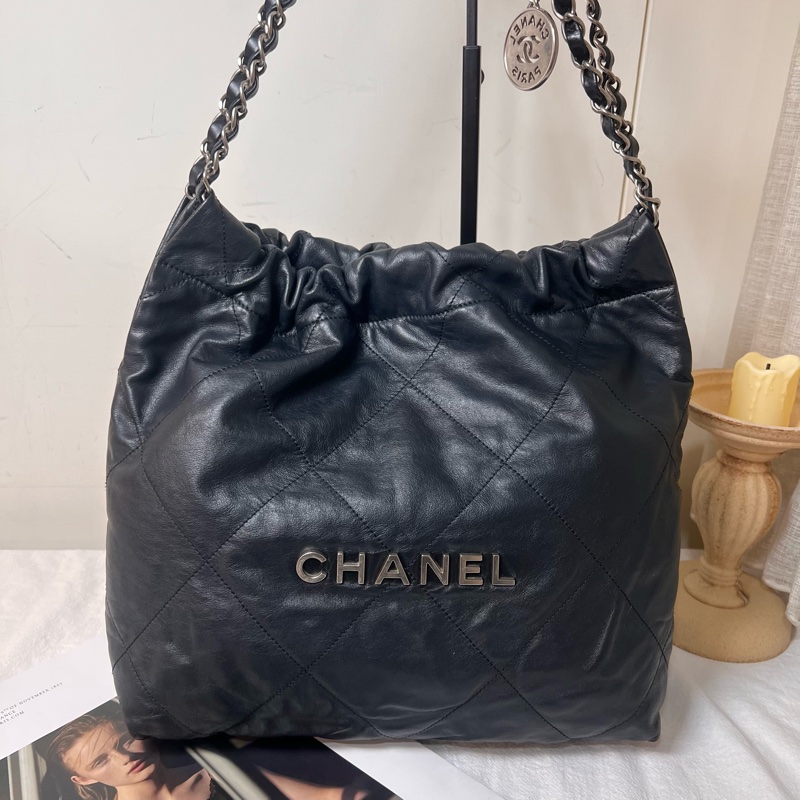 ෆ Chanel 22bag黑銀垃圾袋小號-10