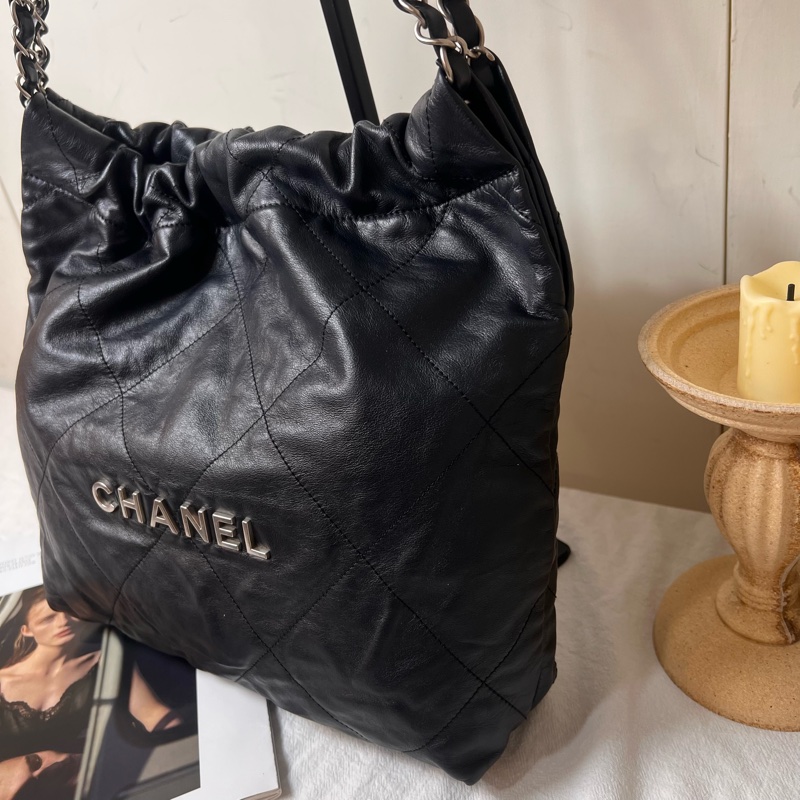 ෆ Chanel 22bag黑銀垃圾袋小號-12