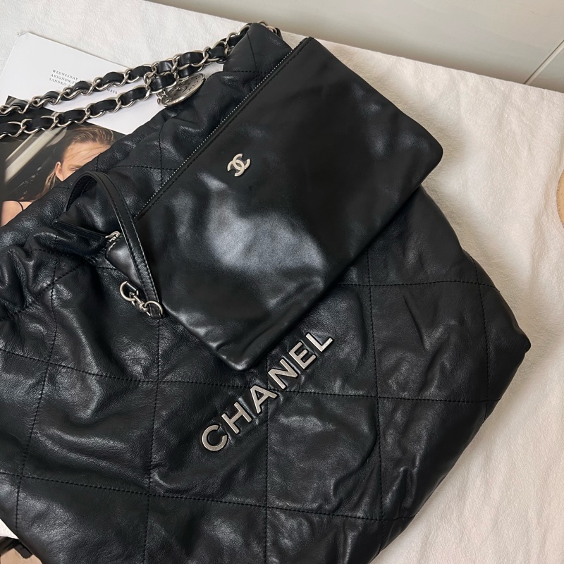 ෆ Chanel 22bag黑銀垃圾袋小號-28