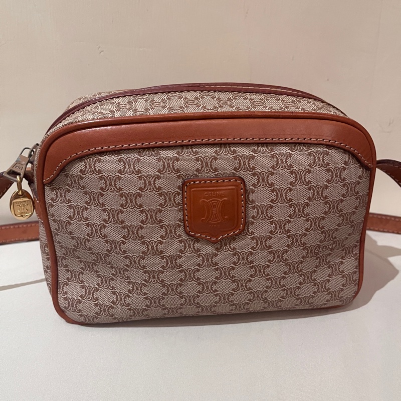 Celine 咖老花 凱旋門 vintage 古董包 中古包 稀有款 相機包 肩背包-0