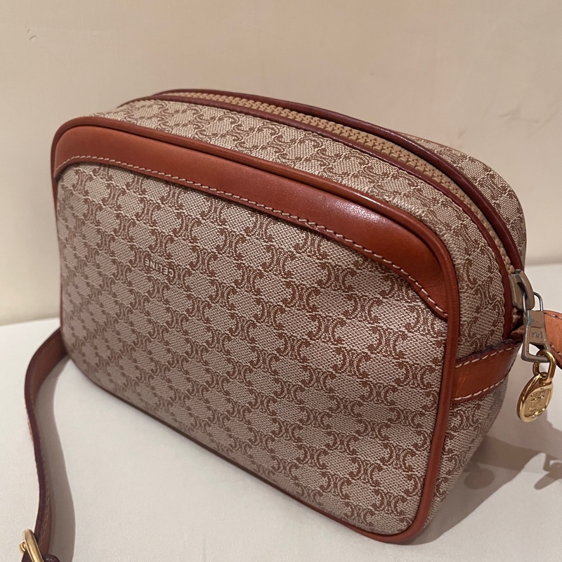 Celine 咖老花 凱旋門 vintage 古董包 中古包 稀有款 相機包 肩背包-1