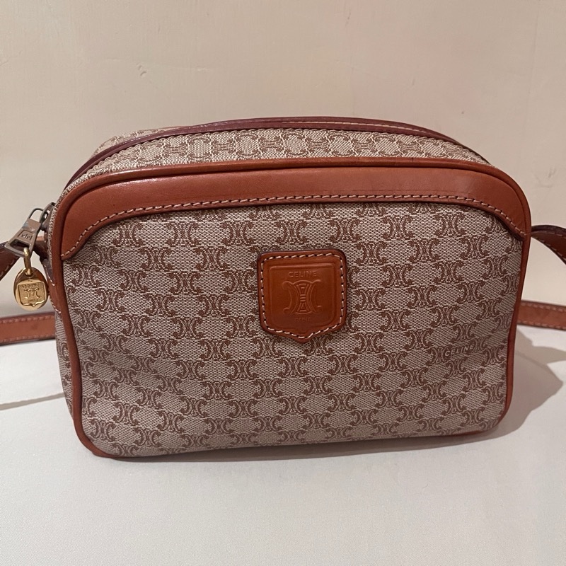 Celine 咖老花 凱旋門 vintage 古董包 中古包 稀有款 相機包 肩背包-5