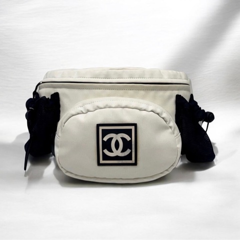 「JL精品代購」9新 Chanel黑白帆布Sports Line運動系列胸包腰包