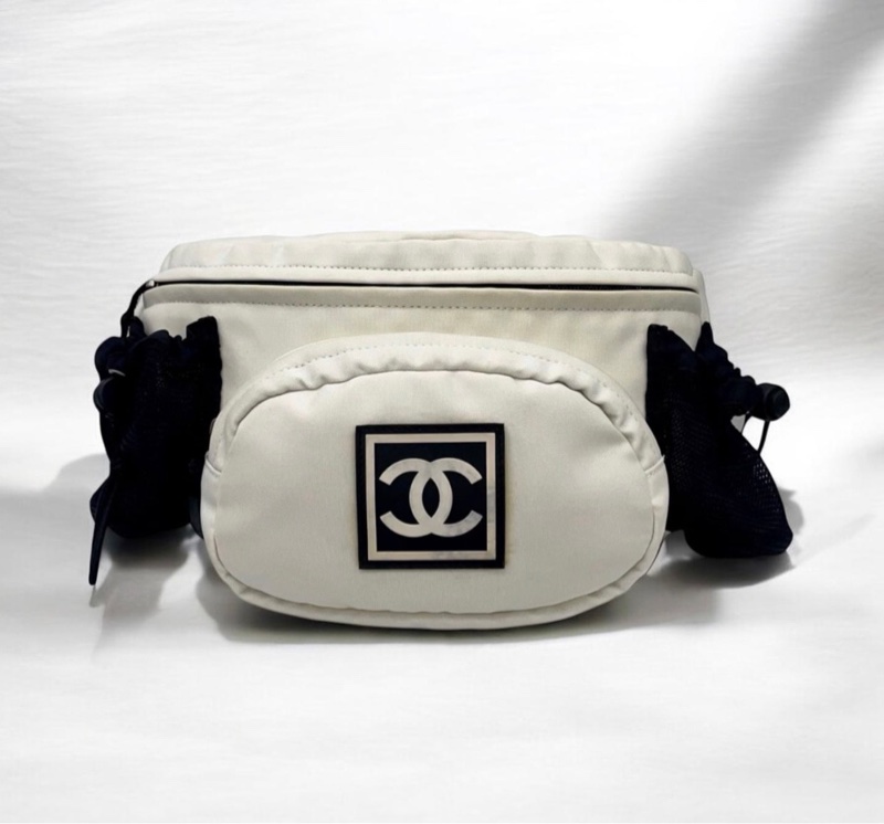 「JL精品代購」9新 Chanel黑白帆布Sports Line運動系列胸包腰包-0