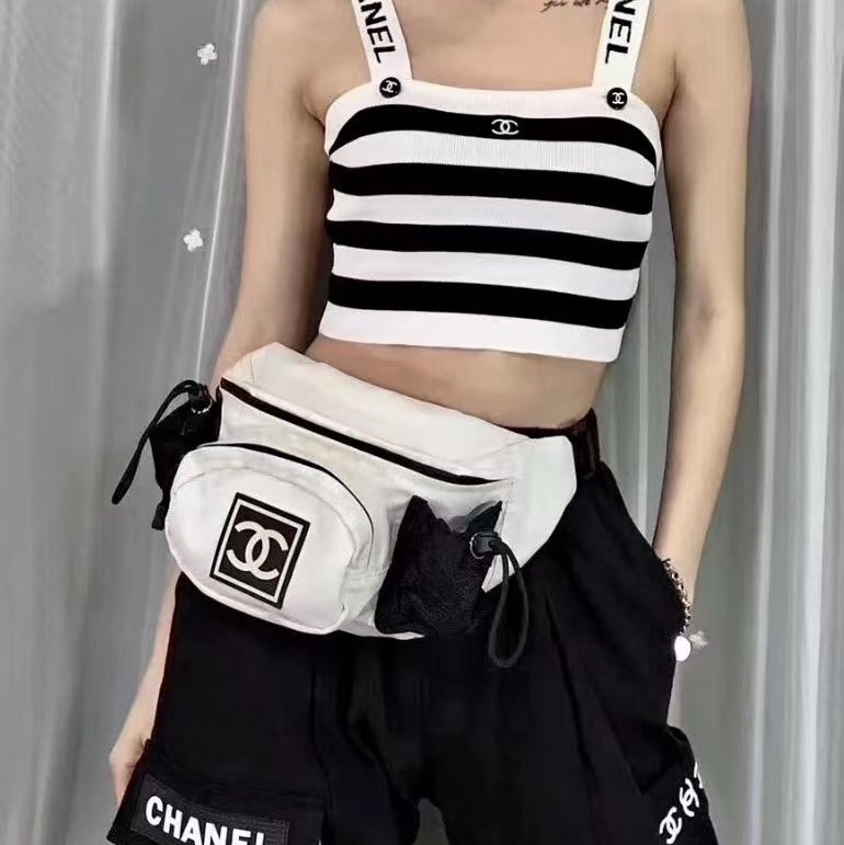 「JL精品代購」9新 Chanel黑白帆布Sports Line運動系列胸包腰包-1