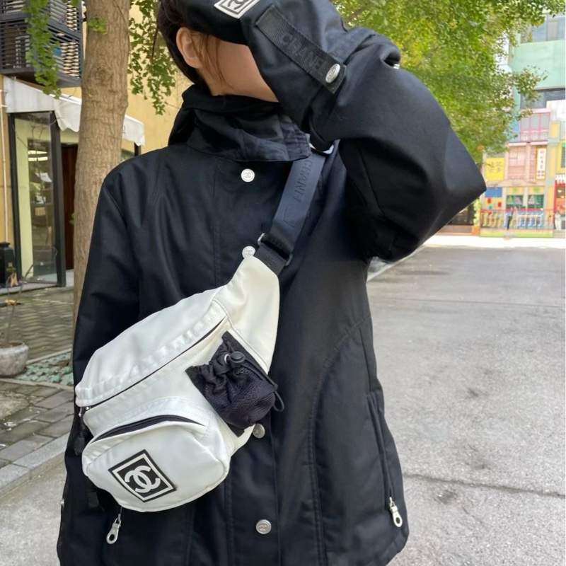 「JL精品代購」9新 Chanel黑白帆布Sports Line運動系列胸包腰包-2