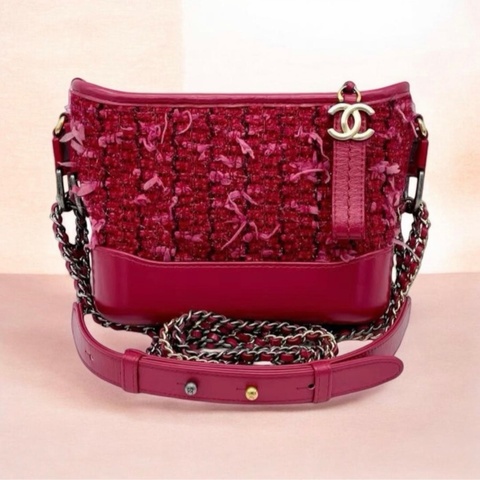 「JL精品代購」98新 Chanel粉色毛呢鏈條流浪包小號