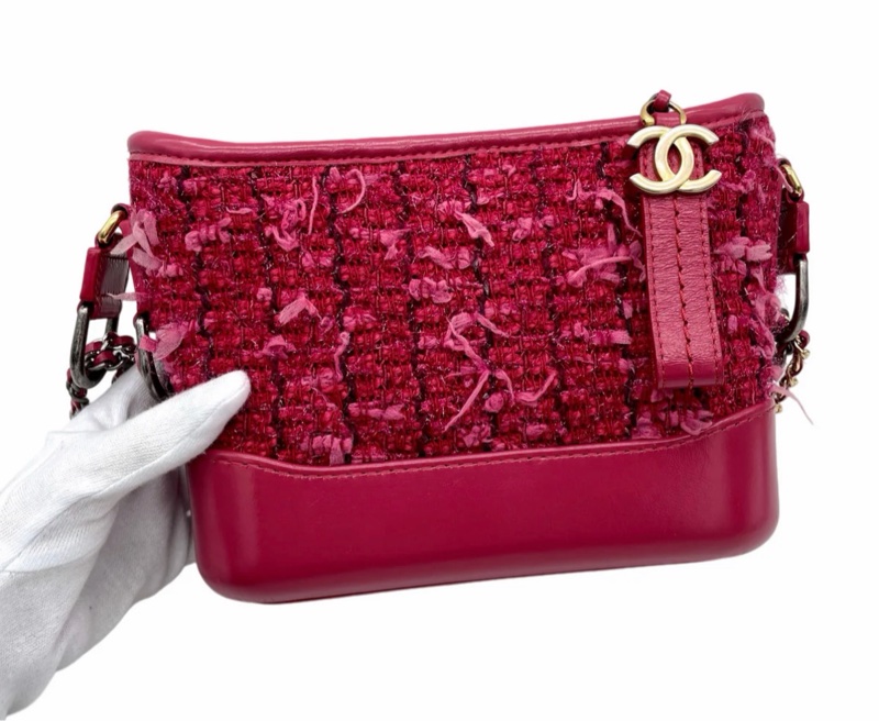 「JL精品代購」98新 Chanel粉色毛呢鏈條流浪包小號-3