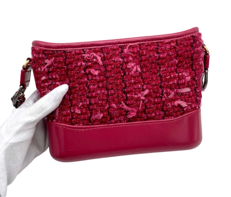 「JL精品代購」98新 Chanel粉色毛呢鏈條流浪包小號-4