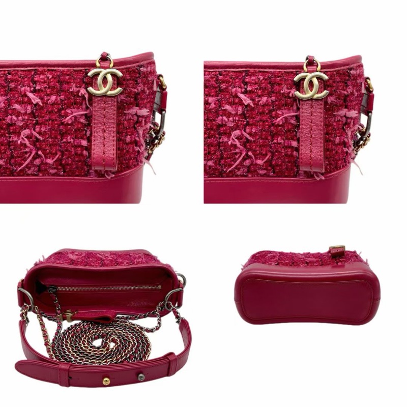 「JL精品代購」98新 Chanel粉色毛呢鏈條流浪包小號-5