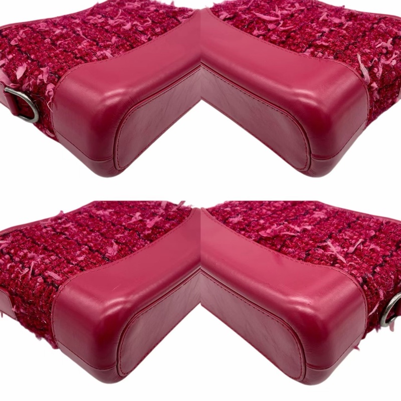 「JL精品代購」98新 Chanel粉色毛呢鏈條流浪包小號-7