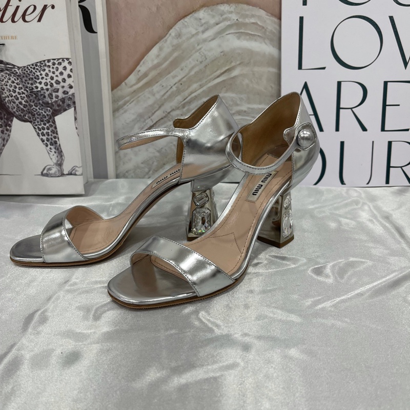 Miumiu 繆繆 珠光銀鑽高跟鞋 貼底-0