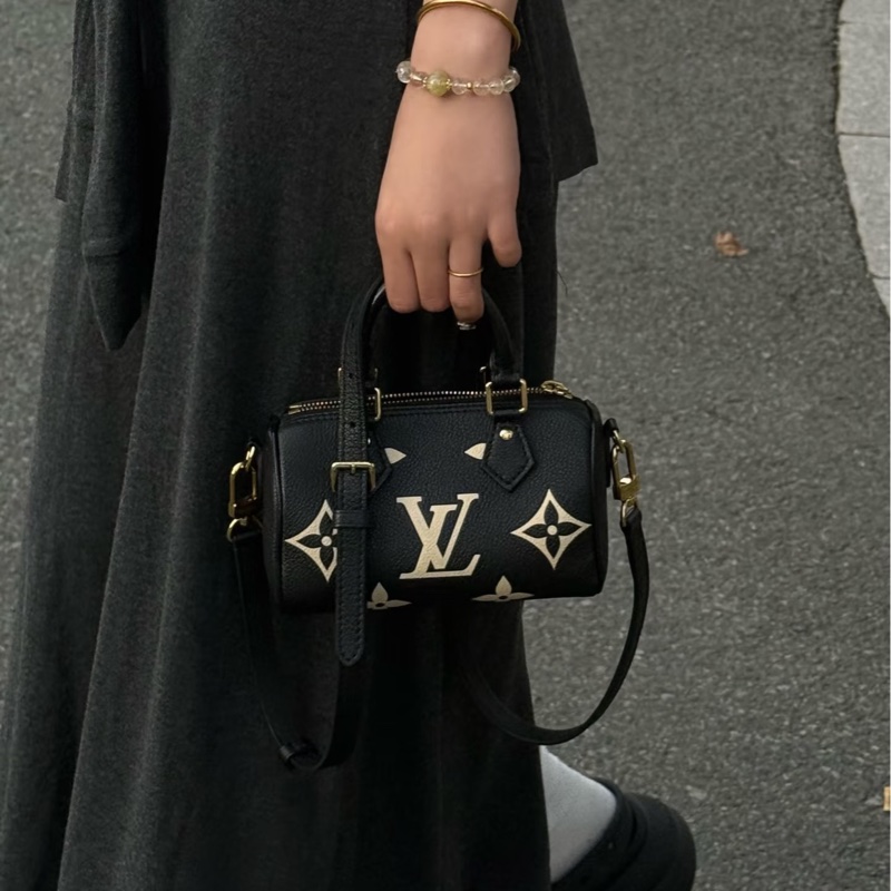 路易威登Nano Speedy LV黑拼米牛皮🖤迷你波士頓包 斜背手提兩用款 M81456-2