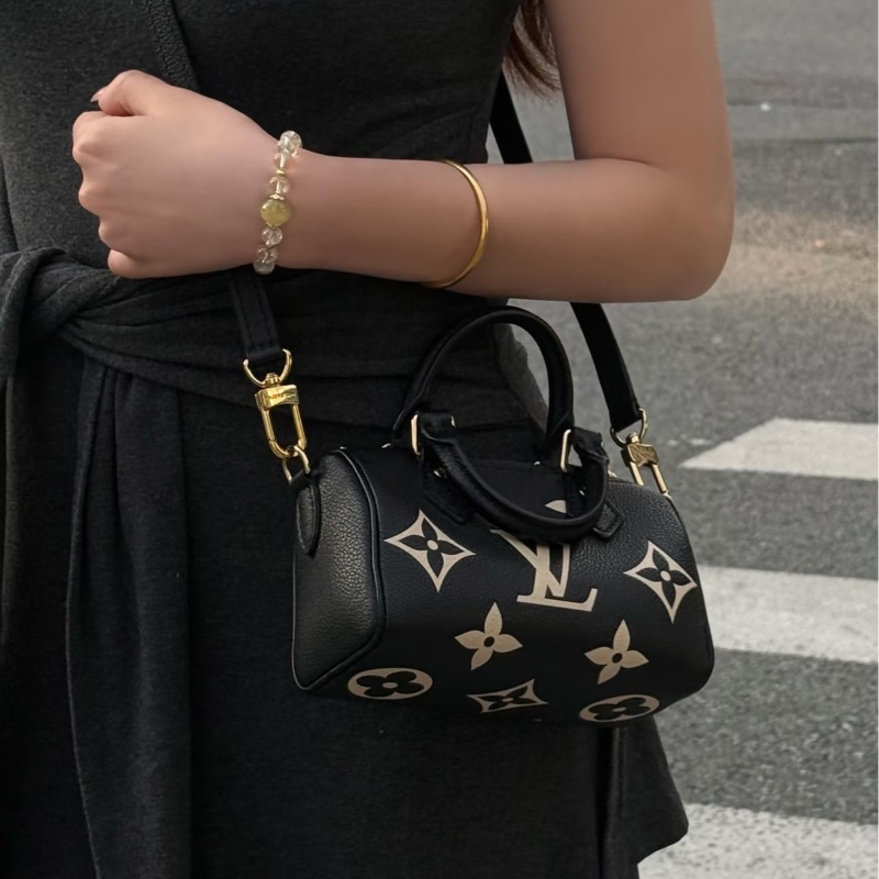 路易威登Nano Speedy LV黑拼米牛皮🖤迷你波士頓包 斜背手提兩用款 M81456-3