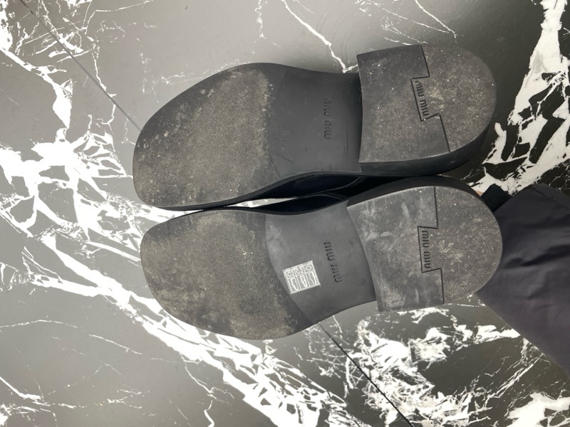 Miu miu/繆繆 25新款系帶布洛克單鞋英倫真皮圓頭百搭德比鞋-4