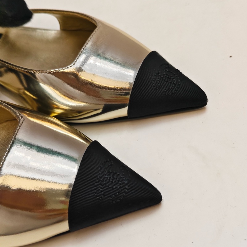 Chanel香奈兒 淺金色尖頭瑪麗珍單鞋 涼鞋 平底鞋-7