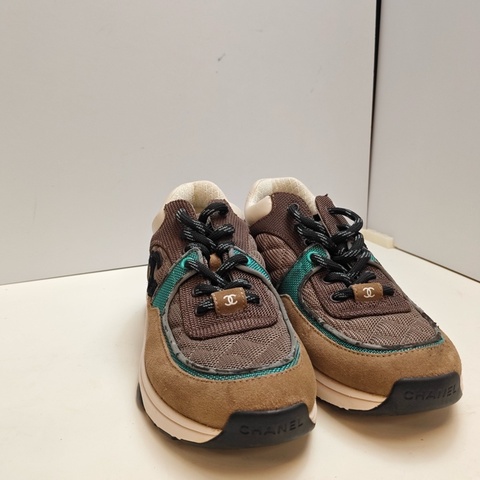 CHANEL香奈兒 咖色拼藍色低幫運動鞋