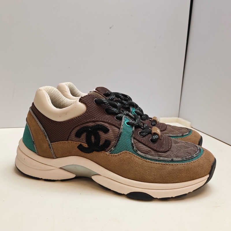 CHANEL香奈兒 咖色拼藍色低幫運動鞋-1
