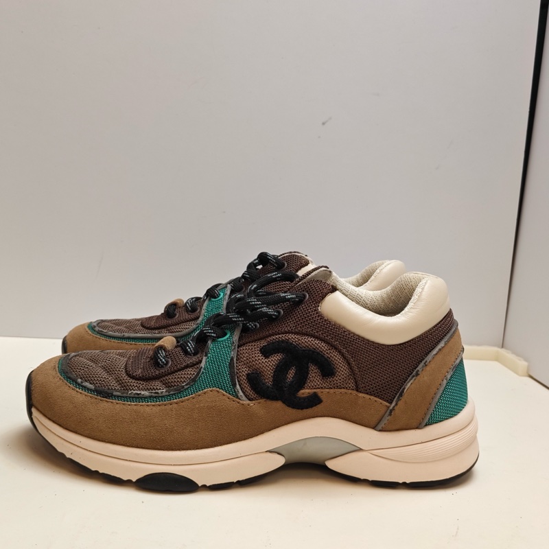 CHANEL香奈兒 咖色拼藍色低幫運動鞋-2