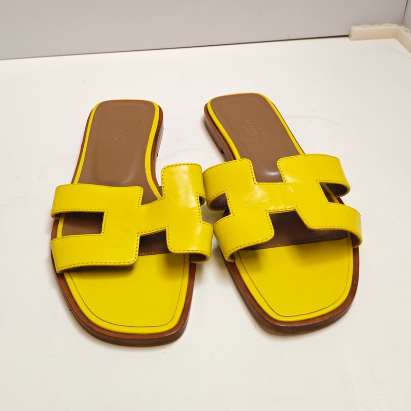 Hermes愛馬仕黃色H拖鞋-0