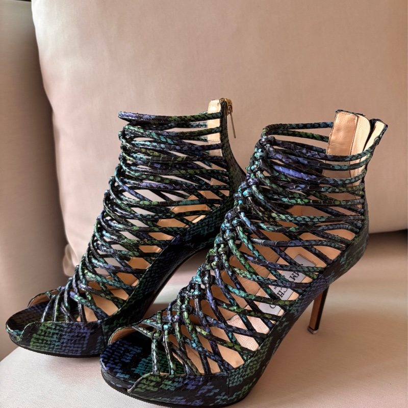 Jimmy Choo 綠色蛇皮壓花高跟鞋尺寸 37 1/2-1