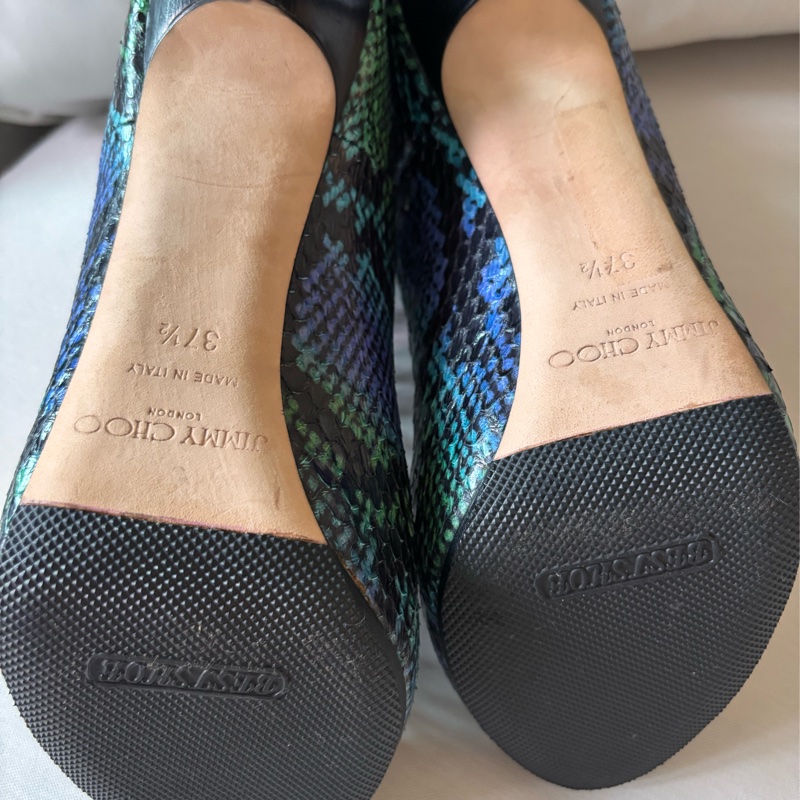 Jimmy Choo 綠色蛇皮壓花高跟鞋尺寸 37 1/2-5