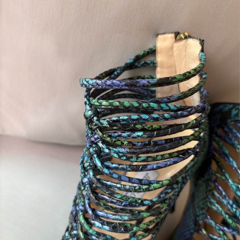 Jimmy Choo 綠色蛇皮壓花高跟鞋尺寸 37 1/2-7
