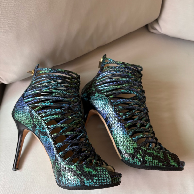 Jimmy Choo 綠色蛇皮壓花高跟鞋尺寸 37 1/2-8