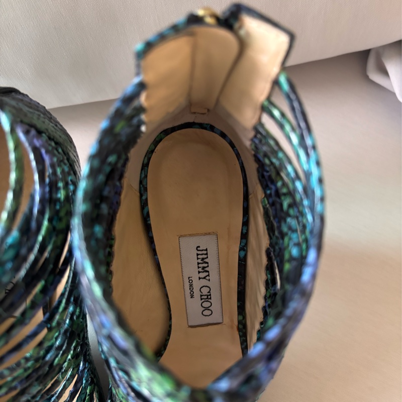 Jimmy Choo 綠色蛇皮壓花高跟鞋尺寸 37 1/2-9