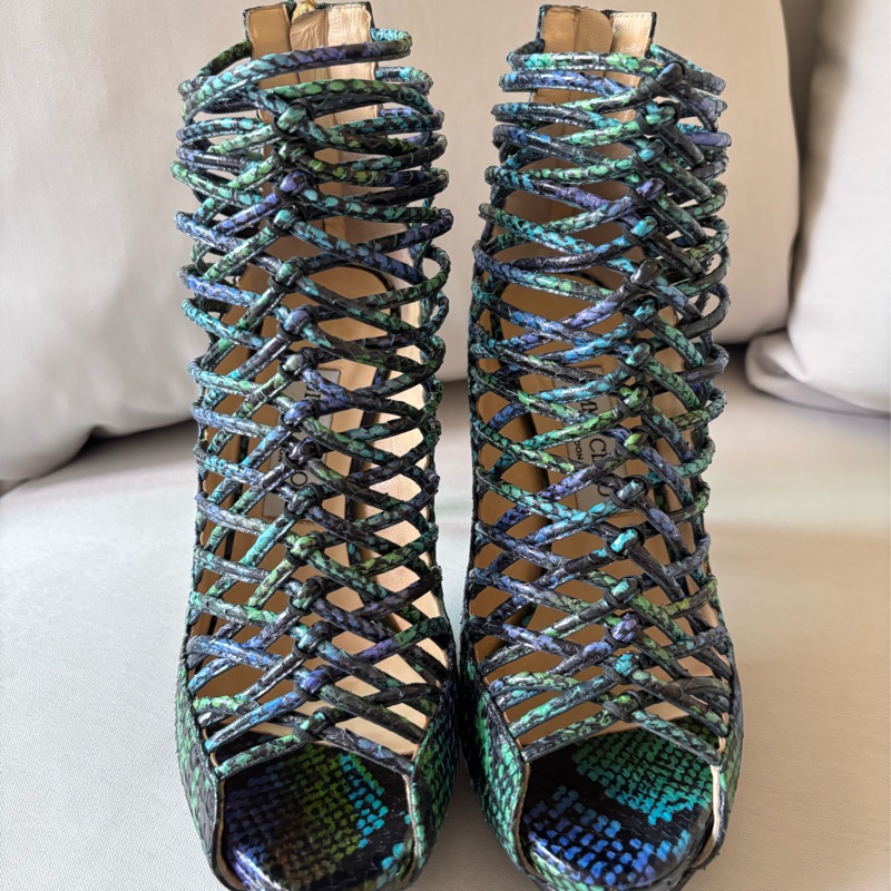 Jimmy Choo 綠色蛇皮壓花高跟鞋尺寸 37 1/2-10